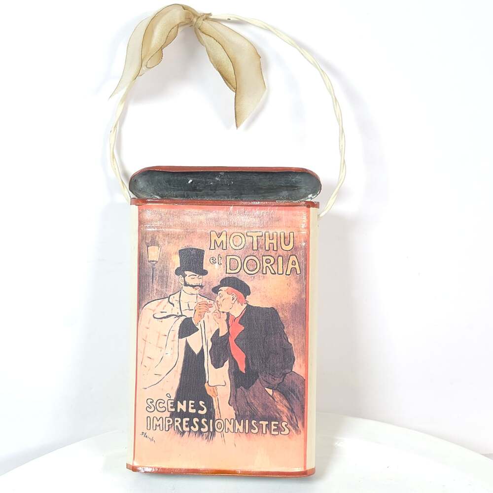 Steinlen Mothu et Doria Hanging Tin Wall Pocket Match Pencil Holder French Art